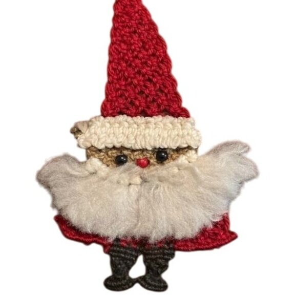 Vintage Handmade Macrame Santa Claus Ornament rustic christmas decor - Picture 2 of 8